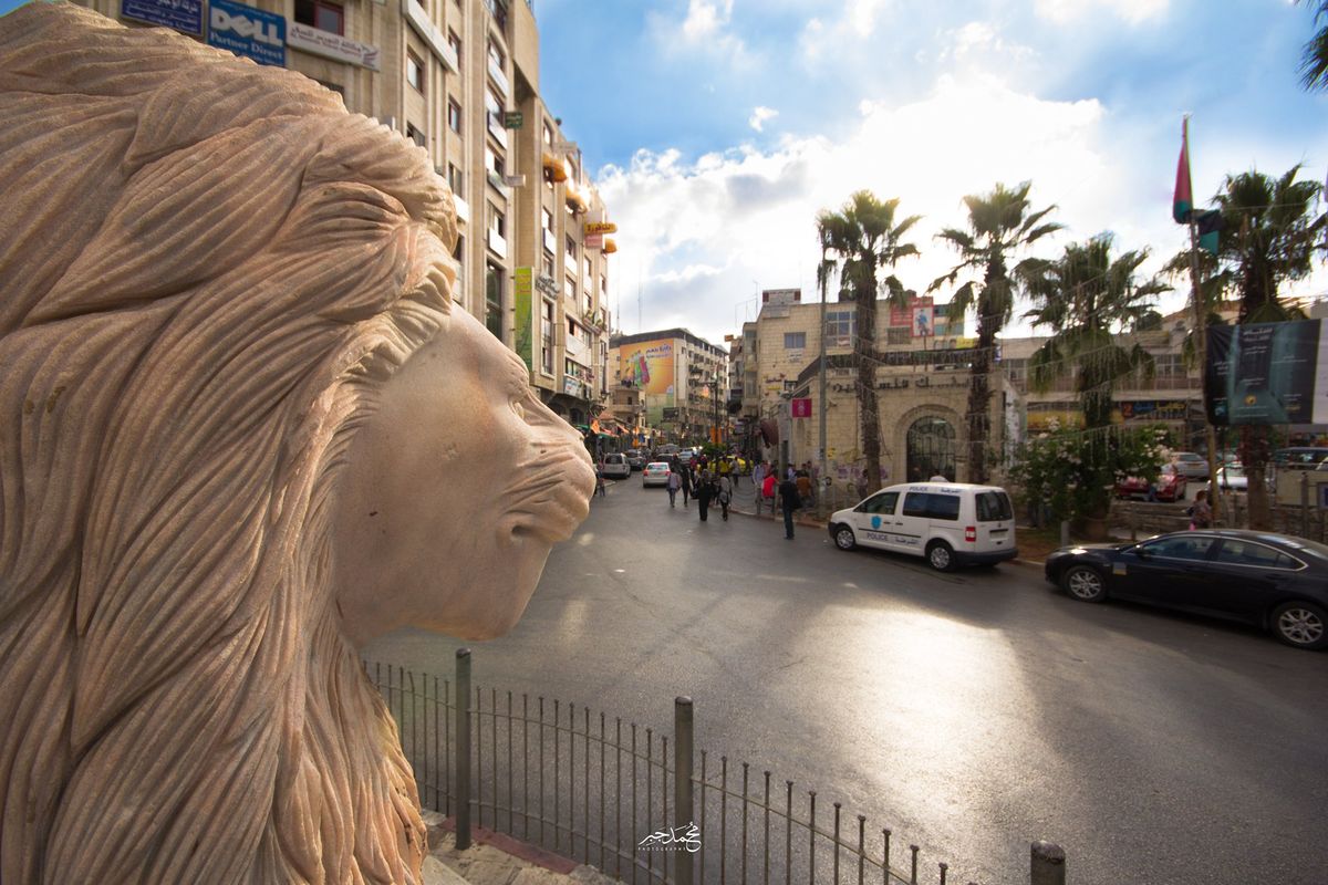 The lion statue at Al-Manara Square