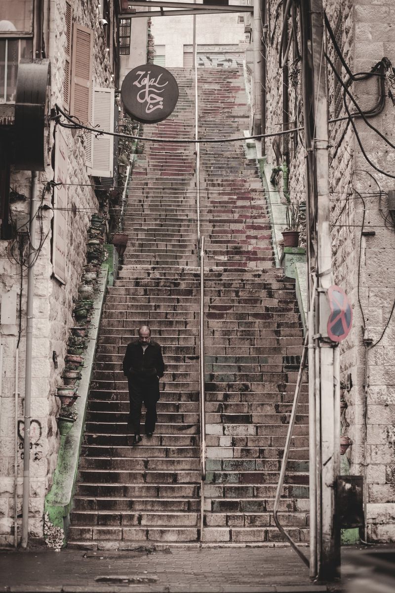 A long stone staircase in the old city
