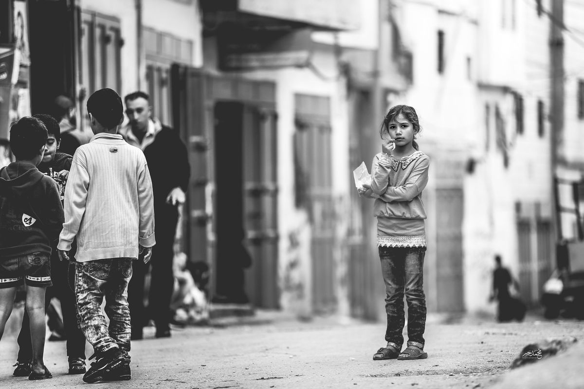 The same street in black and white